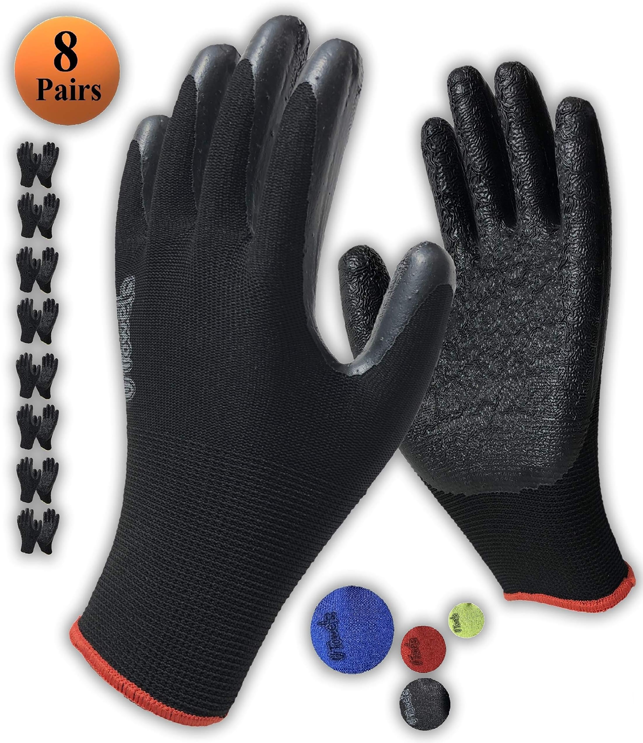 Firm Grip Coated Work Gloves - 8 Pair Pack, General Purpose, Utility Work and Construction, for Men and Women ( Size Medium, Black )
