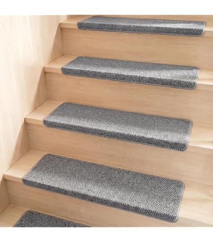 Bullnose Sisal Stair Treads – Set Of 14, Non-Slip, Braided, 29.5" X 9.44", Golden – For Wooden Steps, Pet & Family Friendly