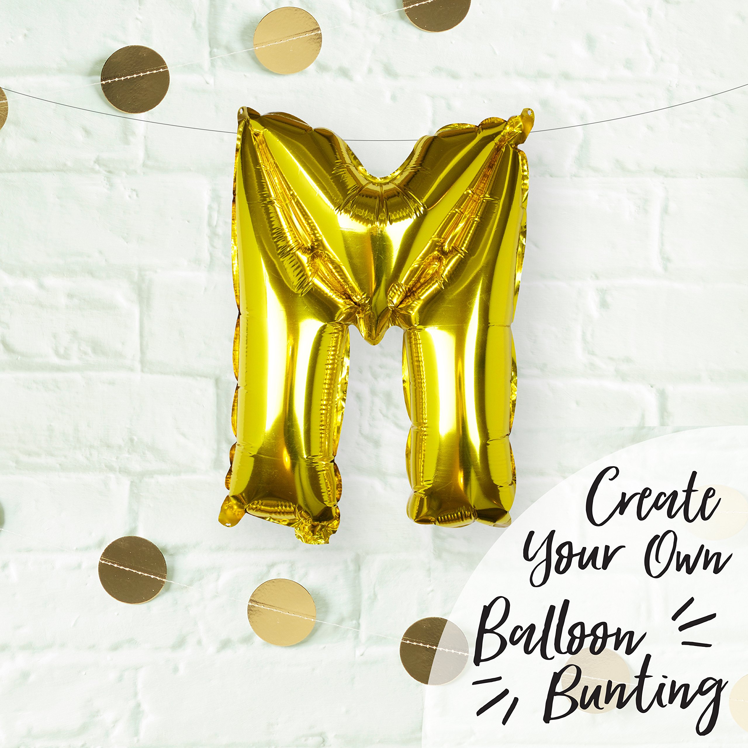 Ginger Ray Individual 16" Gold Letter M Party/Wedding Balloon Decoration No Helium Needed- Pick and Mix