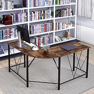 Modern L-Shaped Desk, IDEALHOUSE Compact Design Home Office Desk Corner Computer Desk Larger Gaming Desk Office Writing Workstation, 54x54x30inch (Retro Color)