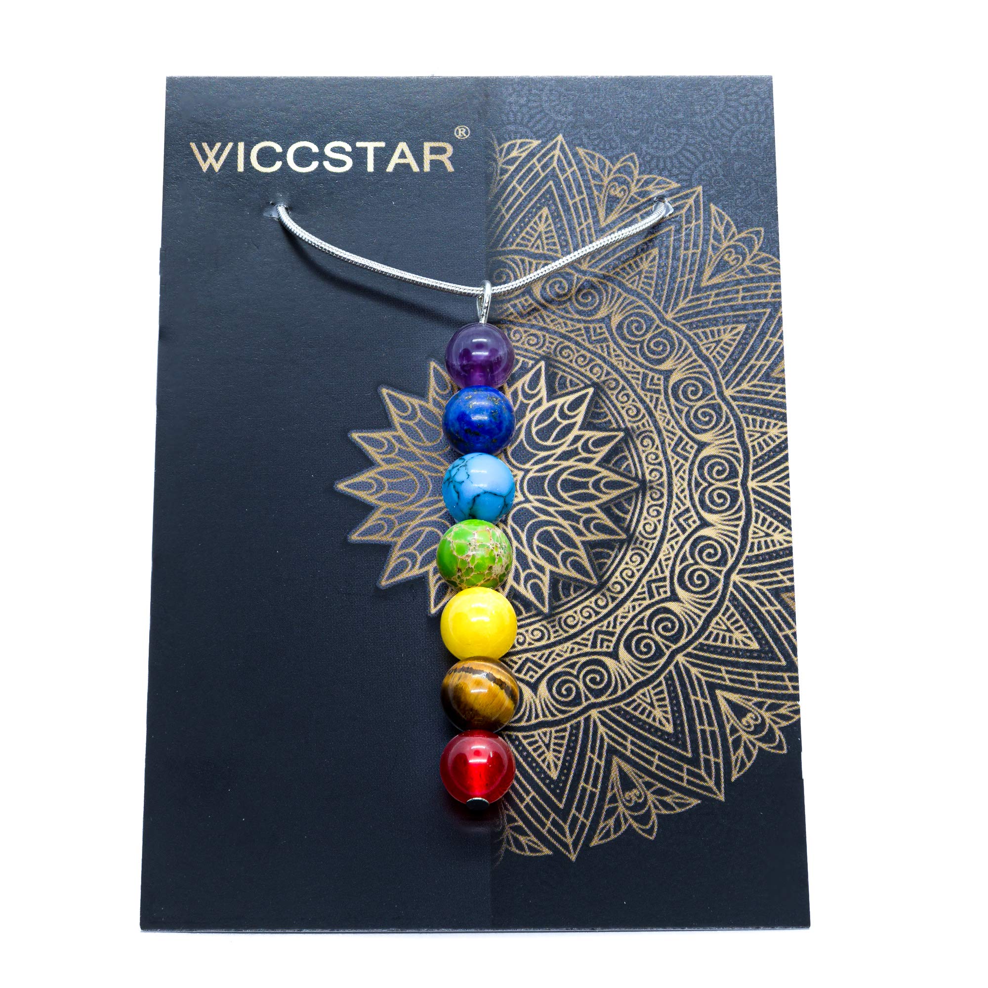 WICCSTAR 925 Silver Plated Chakra Healing Crystals Necklace For Women Anxiety Relief Pendant Jewellery