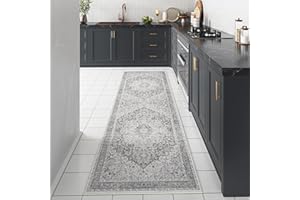 PureCozy Vintage Area Rug 2x6 Washable Runner Non Slip Hallway Long Kitchen Gray Multi Indoor Living Room Carpet Medallion Distressed Retro Accent Throw Rug for Office Dining Room Bedroom Laundry