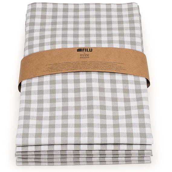 FILU Geschirrtücher 6er Pack Halbleinen (Leinen/Baumwolle) grau/weiß kariert 45 x 70 cm (Farbe und Design wählbar); hochwerti