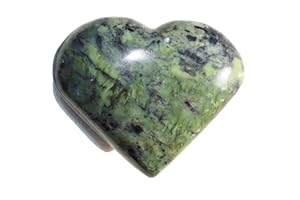 Zenergy Gems [1] One Charged 2" Peruvian Nephrite Inca Jade Crystal Hand-Carved Pocket Heart + Selenite Charging Heart [Included]