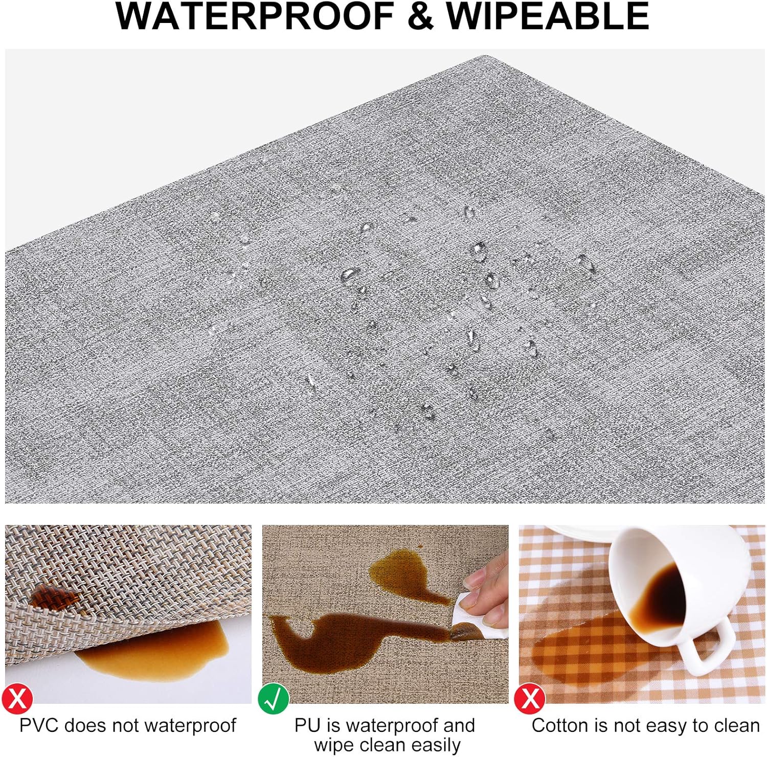homing Faux Leather Heat Resistant Placemats Set of 6 – Waterproof Wipeable Place Mats for Dining Table, Easy to Clean Kitchen Light Grey Table Mats: Kitchen & Dining