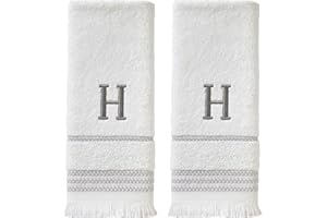 SKL Home Casual Monogram Hand Towel Set, H, 16x26, White 2 Count