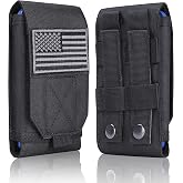 Heyqie Black Tactical Molle Cellphone Pouch Case,Heavy Duty Waterproof Phone Holster Bag for iPhone 14 15 16 Pro Max for Samsung S24 S23 Ultra S22 Plus Note 20 A13 Less 6.7" Phone with US Flag Patch