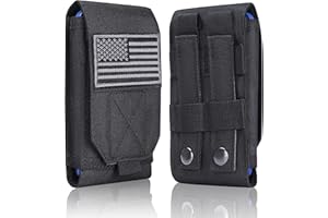 Heyqie Black Tactical Molle Cellphone Pouch Case,Heavy Duty Waterproof Phone Holster Bag for iPhone 14 15 16 Pro Max for Samsung S24 S23 Ultra S22 Plus Note 20 A13 Less 6.7" Phone with US Flag Patch