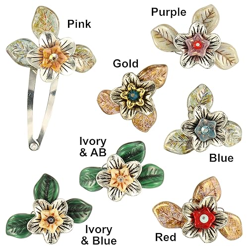 Amazon Com Earwen Silver And Glass Flower Hair Clips Set Of 2