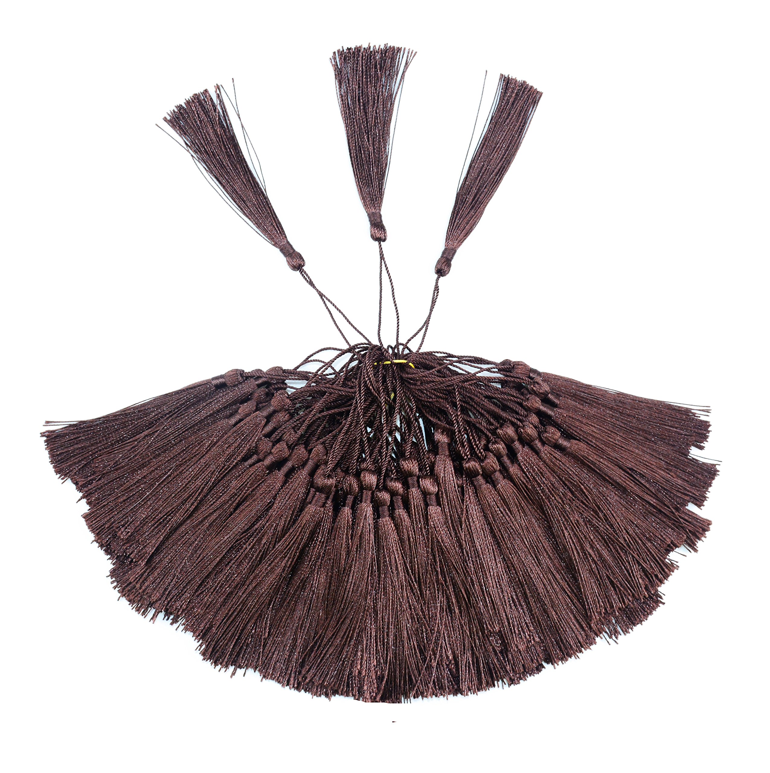 100pcs 13cm/5 Inch Silky Floss bookmark Tassels with 2-Inch Cord Loop and Small Chinese Knot for Jewelry Making, Souvenir, Bookmarks, DIY Craft Accessory (Dark Coffee) — image 1