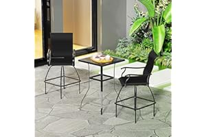 LEVELEVE Patio Bar Set 2pcs Swivel Bar Stools Outdoor Bistro Textilene Furniture Stability All-Weather Set (3, Black Padded)