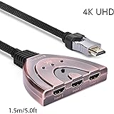 HDMI Cable, Kinps 3 Ports HDMI Switch HDMI Selector Switch Box High Speed HDMI Switcher Supports 4K, 1080P, 3D, HD Video Audio for Fire TV, Fire Stick, Cable Box, Roku, Xbox One, PS4, Blue-ray Player