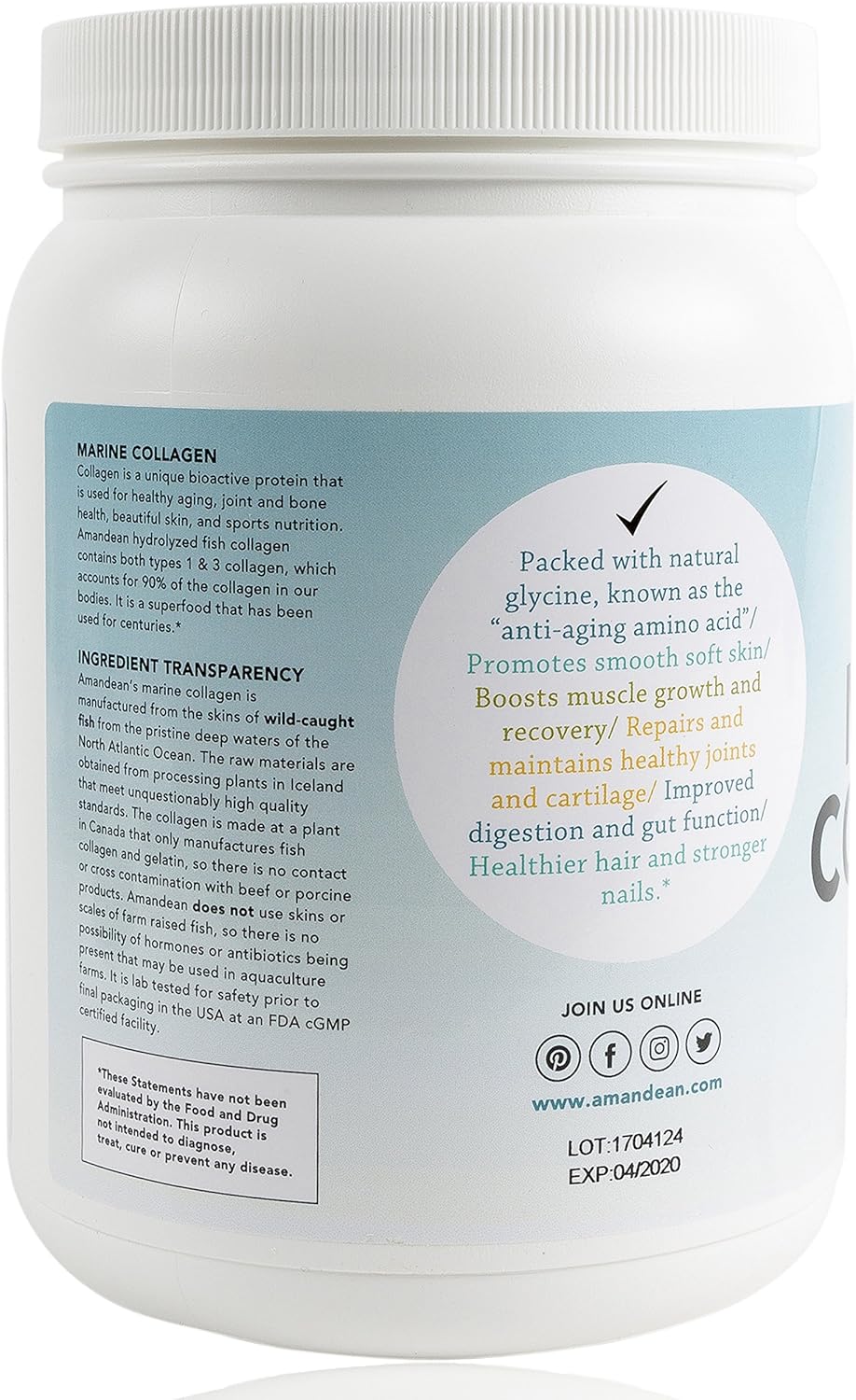 Premium Anti-Aging Marine Collagen Powder 17.6 Oz | Wild-Caught Hydrolyzed Fish Collagen Peptides | Type 1 & 3 Collagen Protein Supplement | Amino Acids for Skin, Hair, Nails | Paleo Friendly, Non-GMO: Health & Personal Care