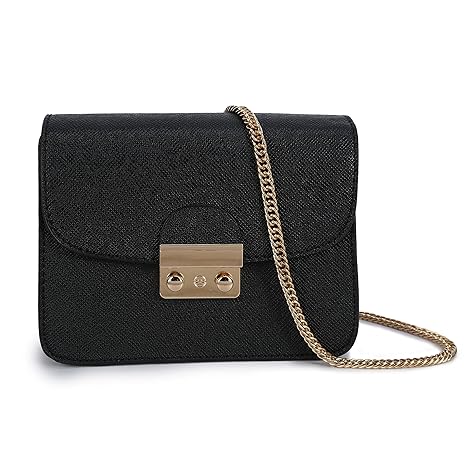 Damen Umhängetasche Kleine Schultertasche Kette Tasche Clutch Mini Vintage Citytasche für Hochzeit Party Disko - Schwarz