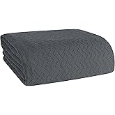Belizzi Home 100% Cotton Bed Blanket, Breathable Thermal Blanket Twin Size, Soft Chevron Thermal Blanket 60"x90", Cotton Bed Blanket, Perfect for Layering Any Bed for All Season, Charcoal Grey