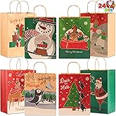 JOYIN 24 Pcs Christmas Kraft Gift Bags with Twine Handles, 10'' X 13'' X 5'' Large Xmas Goodie Goody Treat Bags for Holiday Present Wrapping, Christmas Decorations, Party Supplies Decor