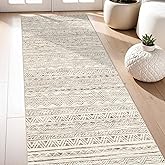 3x7 Washable Hallway Runner Rug - Moroccan Non-Slip Indoor Table Long Runners for Entryway Soft Low-Pile Neutral Rugs for Kitchen Waterproof Geometric Carpet for Bedroom Bathroom Laundry 3x7 Beige