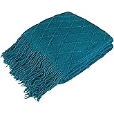 PAVILIA Teal Blue Knit Throw Blanket for Couch Bed, Soft Knitted Farmhouse Sofa Throw for Living Room, Lightweight Decorative Summer Throw Blanket for Chair, Outdoor Textured Boho Blanket, 50x60
