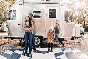 Glamplife Recycled Waterproof RV Rug | XL Outdoor Rug for Camping | Portable Outdoor Area Rug | 8x16 Outdoor Rug for Patio Clearance | Navy Blue and White