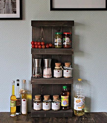 Gewürzregal aus Holz - für die Wand oder stehend - Braun Vintage- 4