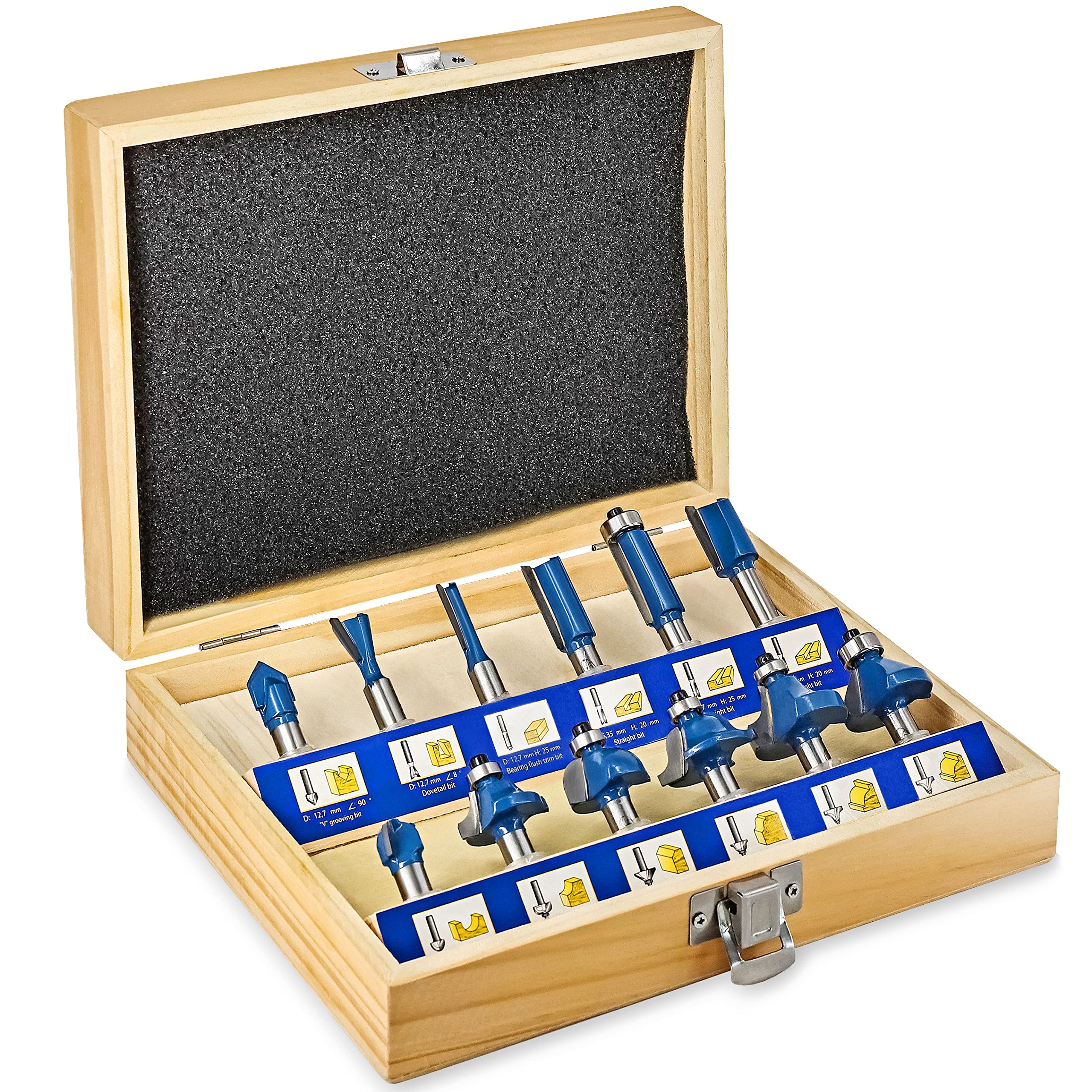 S&R Router Bit Set – 12-Piece Professional Woodworking Kit | Carbide-Tipped YG6X Blades | Precision Cutting for Soft & Hard Wood