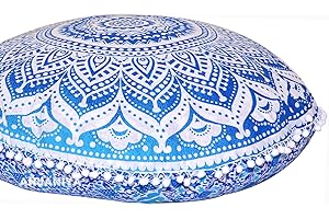 ANJANIYA - 32" Ombre Mandala Bohemian Yoga Meditation Floor Pillow Cover Comfortable Home Cushion Couch Seating Large Zipped Throw Hippie Decorative Ottoman Boho Indian (Blue, 32 inches)