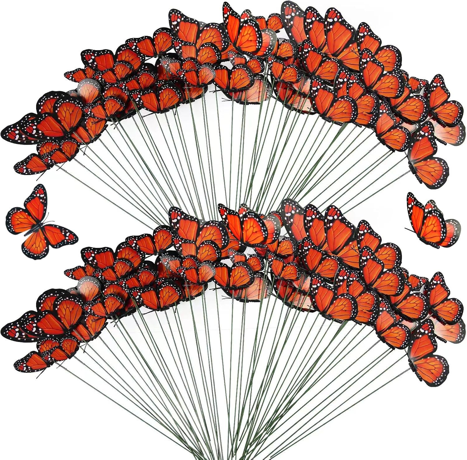 Decorative Garden Stakes - 120 Pcs Monarch Butterfly Stakes 4 Size Artificial Waterproof Garden Butterfly Decorations 3D Monarch Butterfly for Day of The Dead Dia De Los Muertos Decor Halloween Party Supplies (120, Orange)