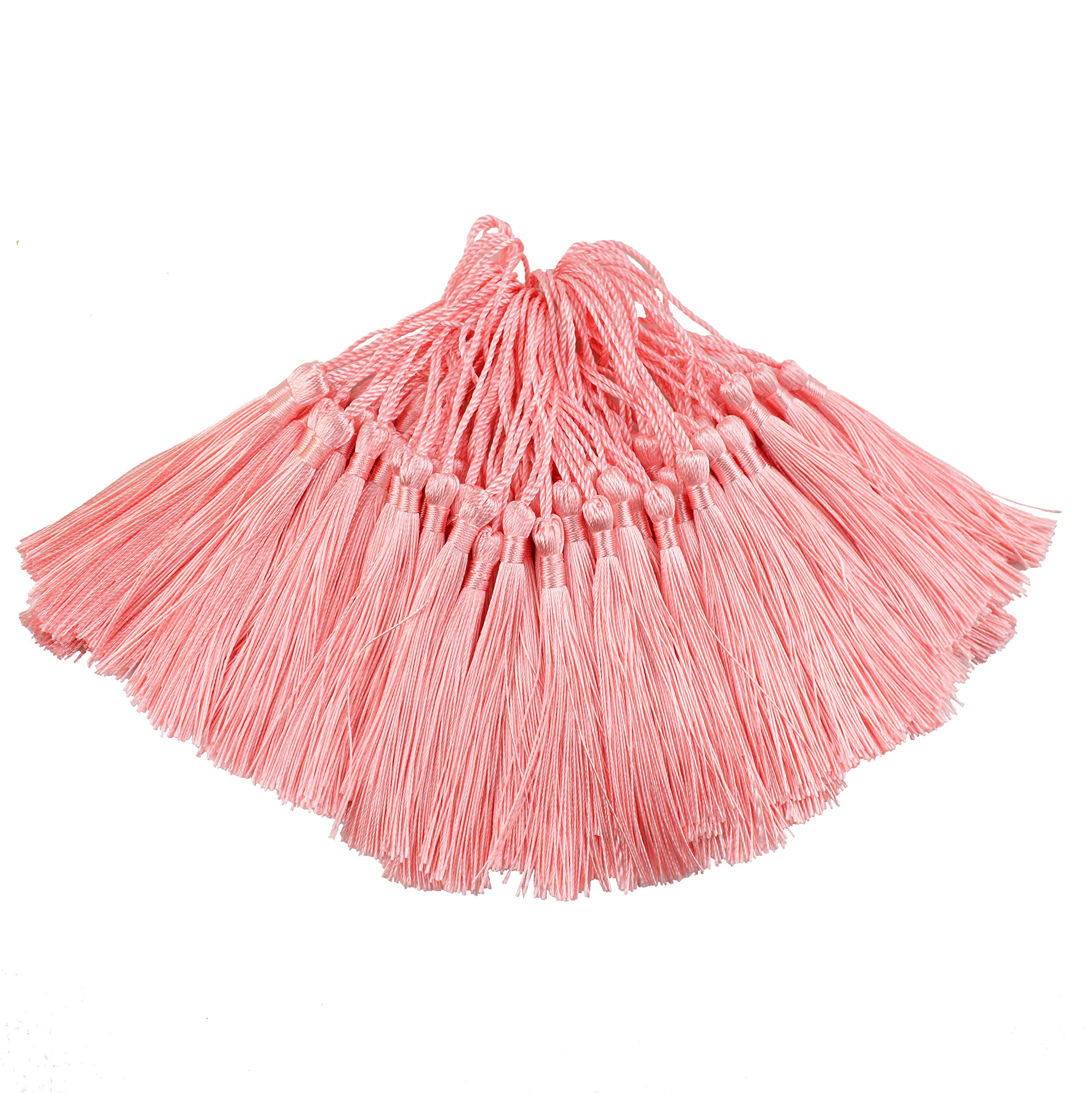 100pcs 13cm/5 Inch Silky Floss bookmark Tassels with 2-Inch Cord Loop and Small Chinese Knot for Jewelry Making, Souvenir, Bookmarks, DIY Craft Accessory (Light Pink)