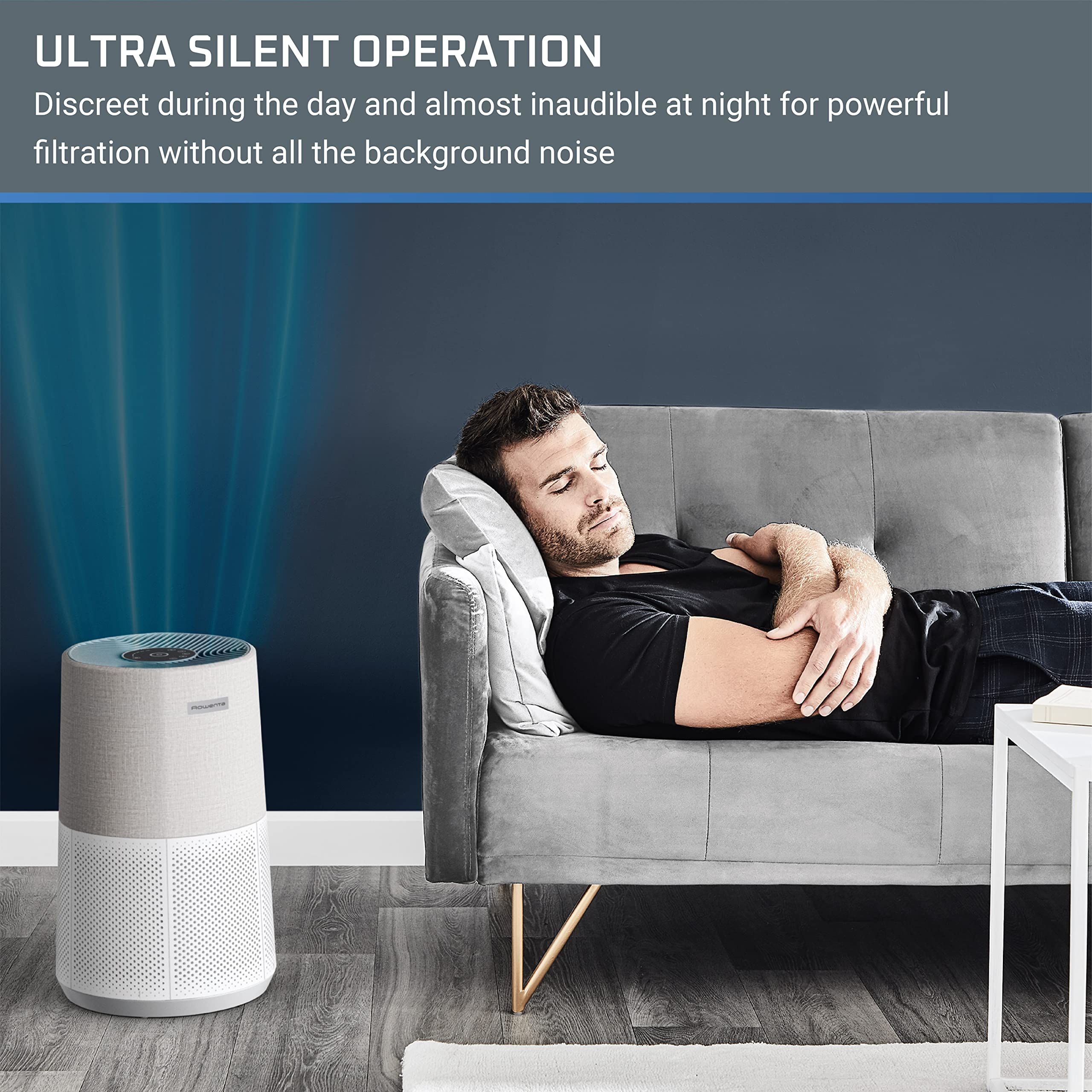 Rowenta Pure Air City Air Purifier 876 Square Foot Room Dust Pet Dander Smoke Mold Pollen Bacteria Virus Allergen, Odor Removal, for Home Office Nursery, HEPA Filter PU2840
