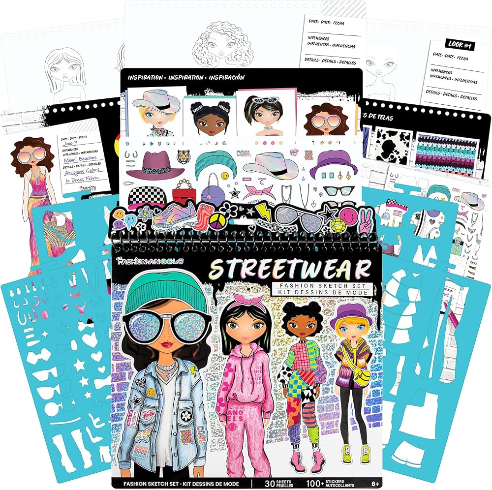 Fashion Angels Basic Fun Streetwear Sketch Portfolio with 30 Sheets 4 Stencils
