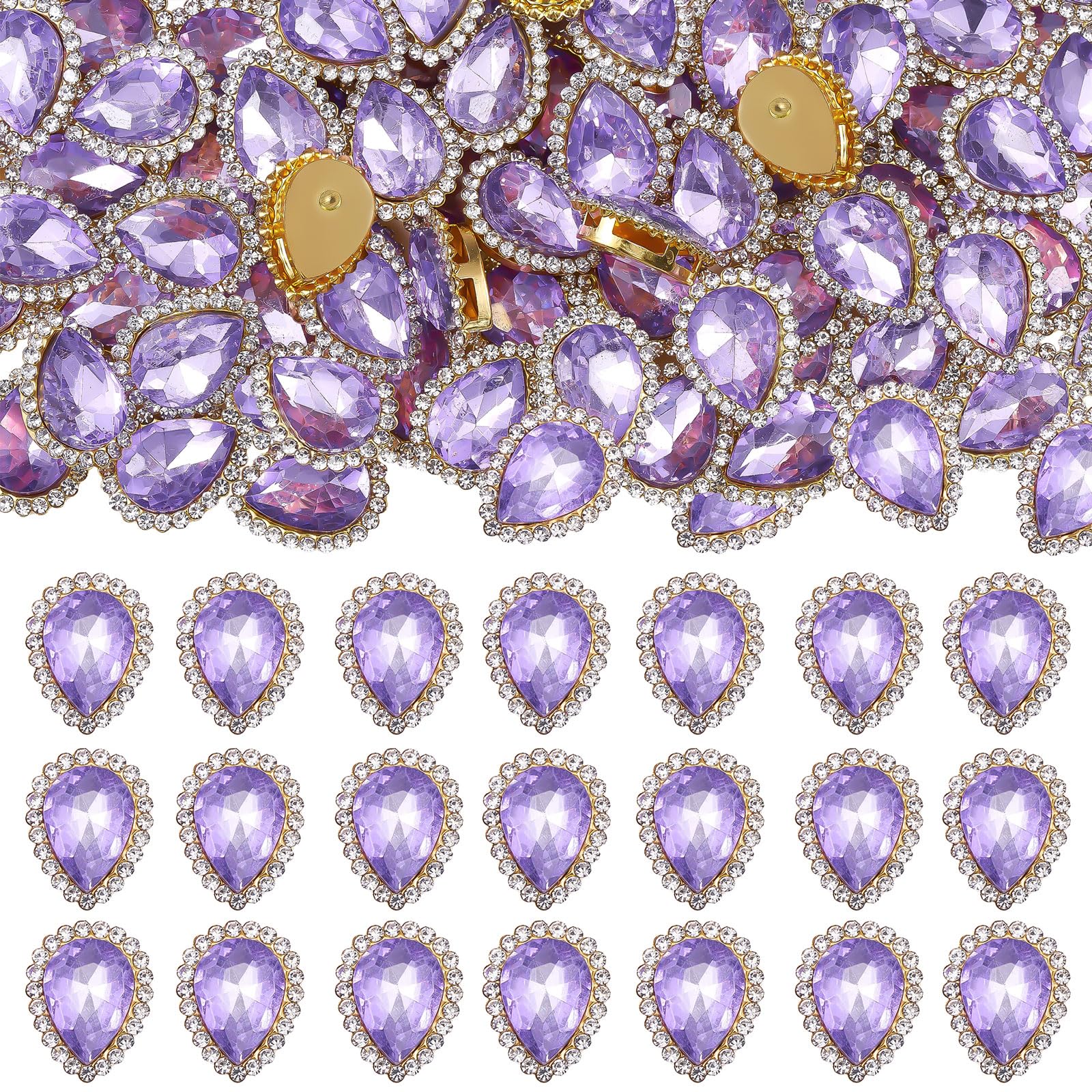 Photo 1 of 30Pcs Sew On Rhinestone Tear Drop Crystal Glass Rhinestone Metal Flatback Embellishment DIY Crafts Gems for Costume Dress Wedding Crafting(Light Purple)