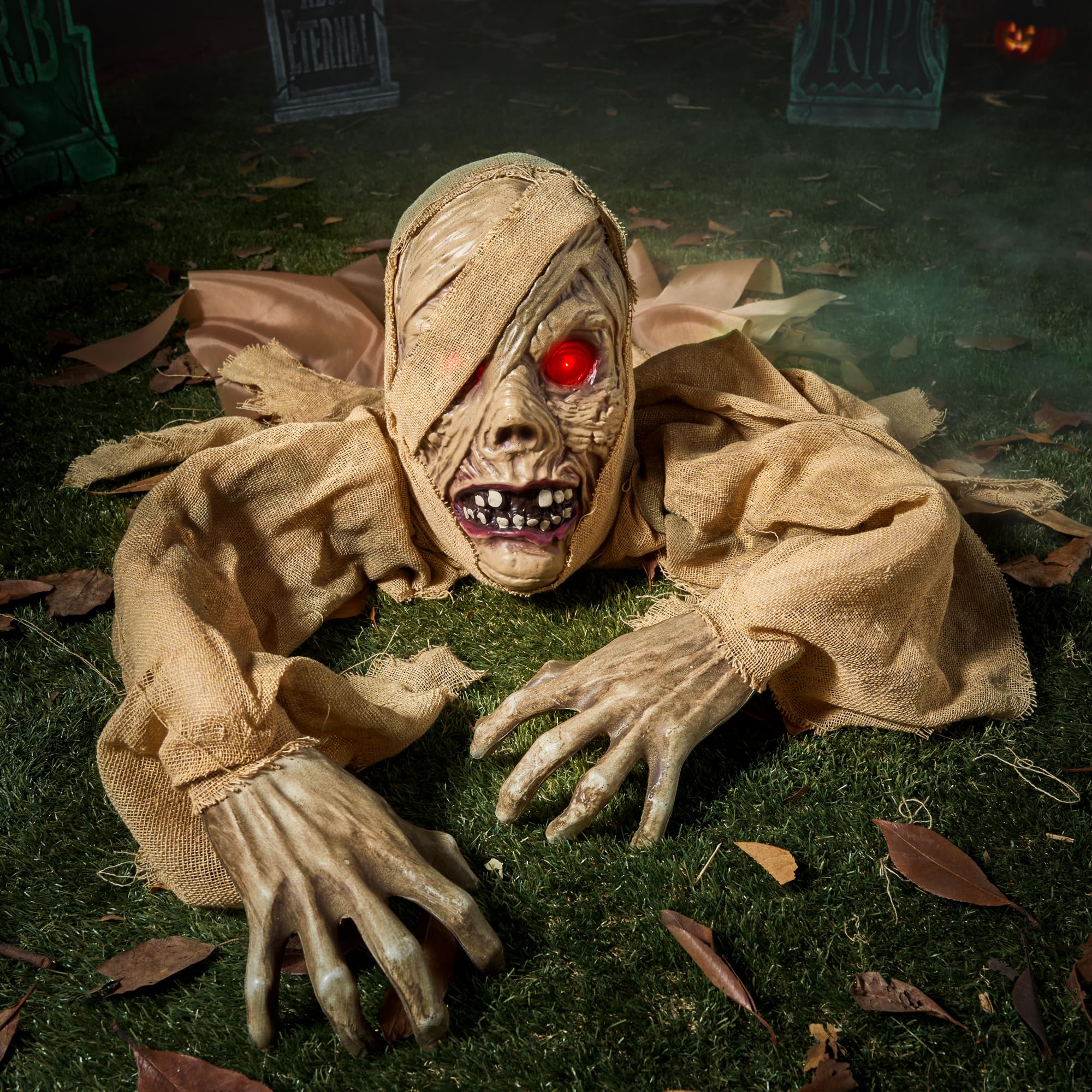 Photo 1 of JOYIN Halloween Zombie Groundbreaker Outdoor Decoration, Zombie Groundbreaker with Light-up Eyes and Creepy Sound (Sound Activation) for Halloween Outside, Lawn, Graveyard Décor, Haunted House Props