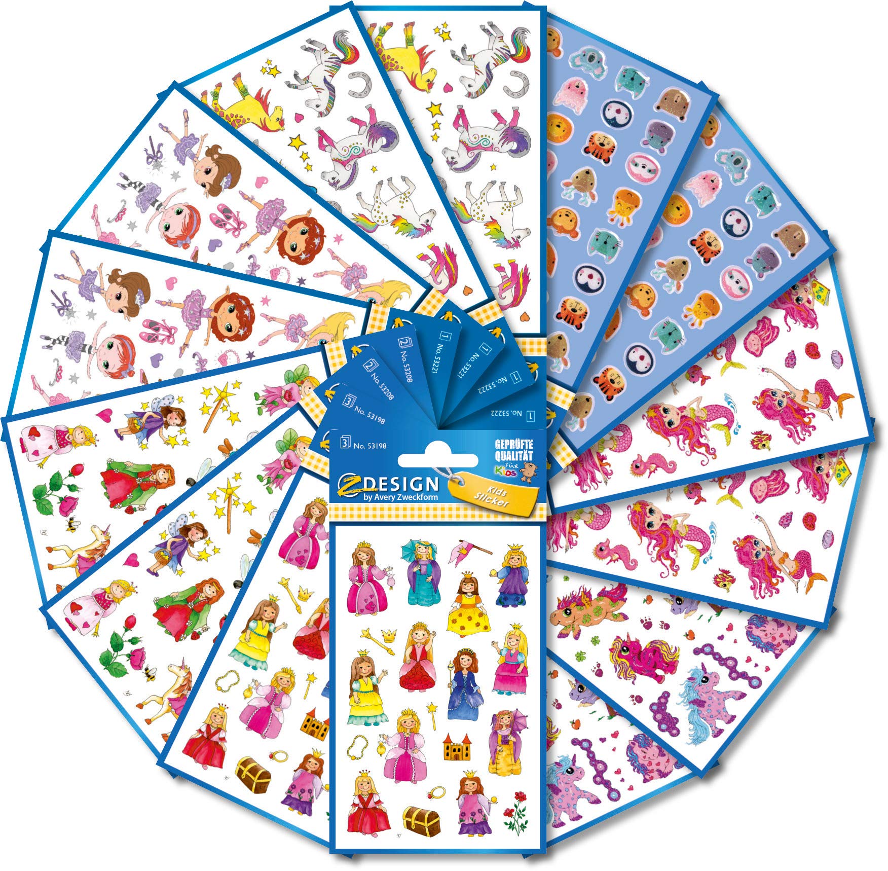 AVERY Zweckform 436 Sticker Set Children Made in Germany (Sticker Girls, Children's Stickers, Ballerina, Princess, Horses, Mermaid, Children's Birthday, Souvenir, Party Bags, Party Gifts, 59990)