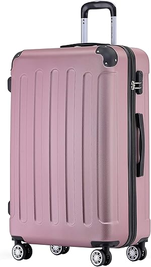 BEIBYE Hartschalen-Koffer Trolley Rollkoffer Reisekoffer Sicherheit Zahlenschloß Zwillingsrolle ABS Material Handgepäck 4 Rollen (M-L-XL-Set) (Rosa, L)