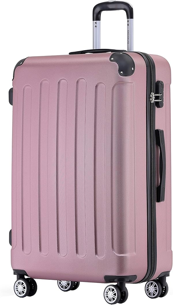 BEIBYE Hartschalen-Koffer Trolley Rollkoffer Reisekoffer Sicherheit Zahlenschloß Zwillingsrolle ABS Material Handgepäck 4 Rollen (M-L-XL-Set) (Rosa, L)