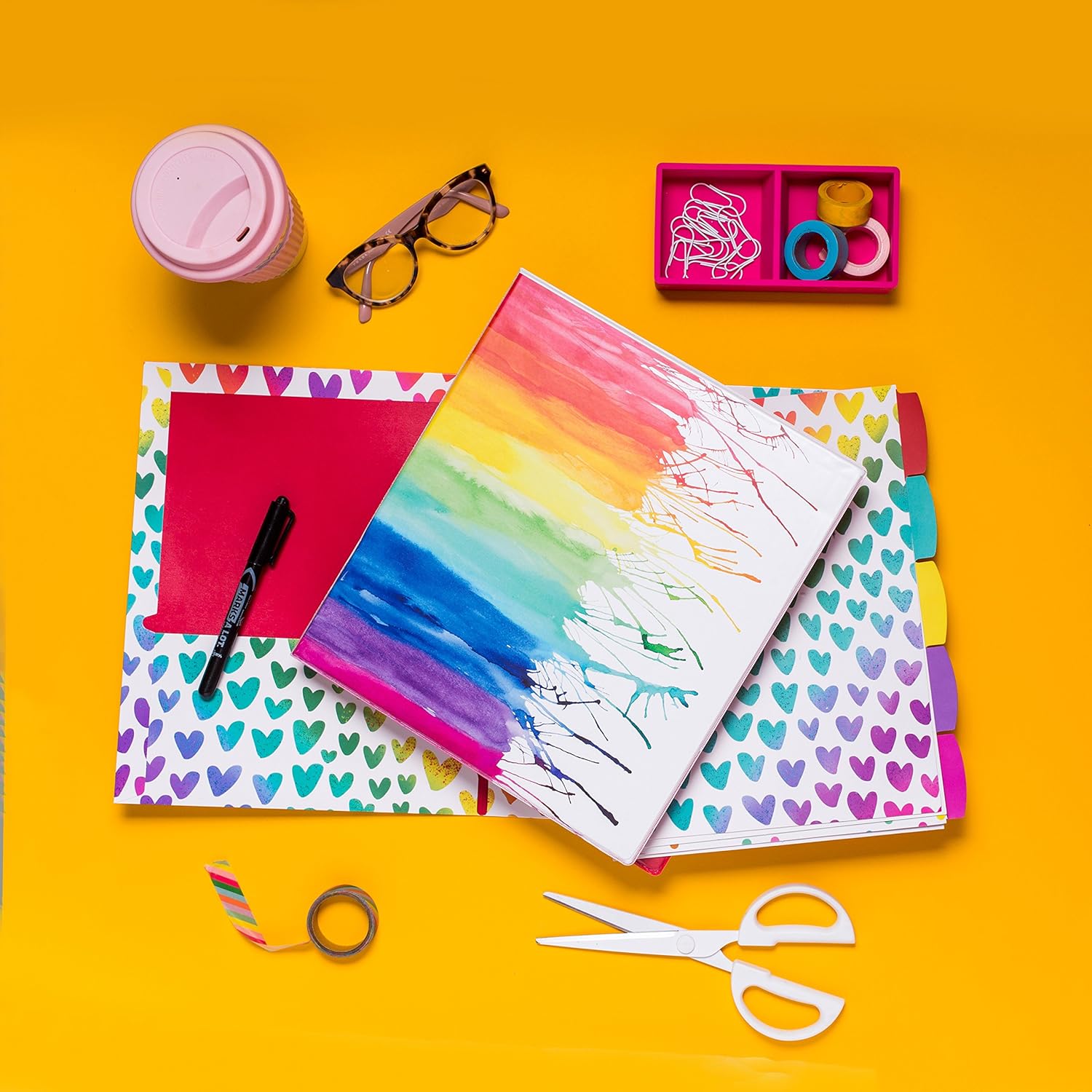 Avery 28322 + Amy Tangerine Designer Collection Binder, 1” Round Rings, 175-Sheet Capacity, Watercolor Rainbow : Office Products