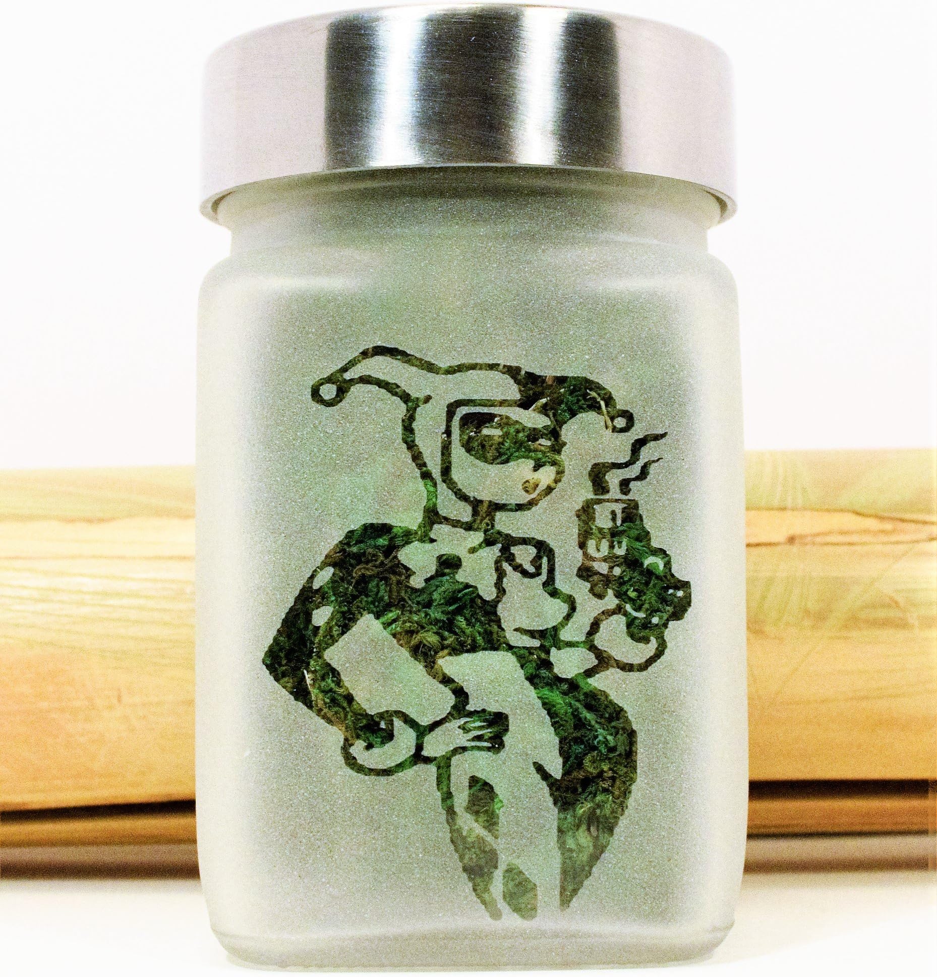 Stash Jar with Harlequin Clown Girl and Gun Design, Airtight, Smell Resistant Herb Storage to Keep Your Stash Fresh