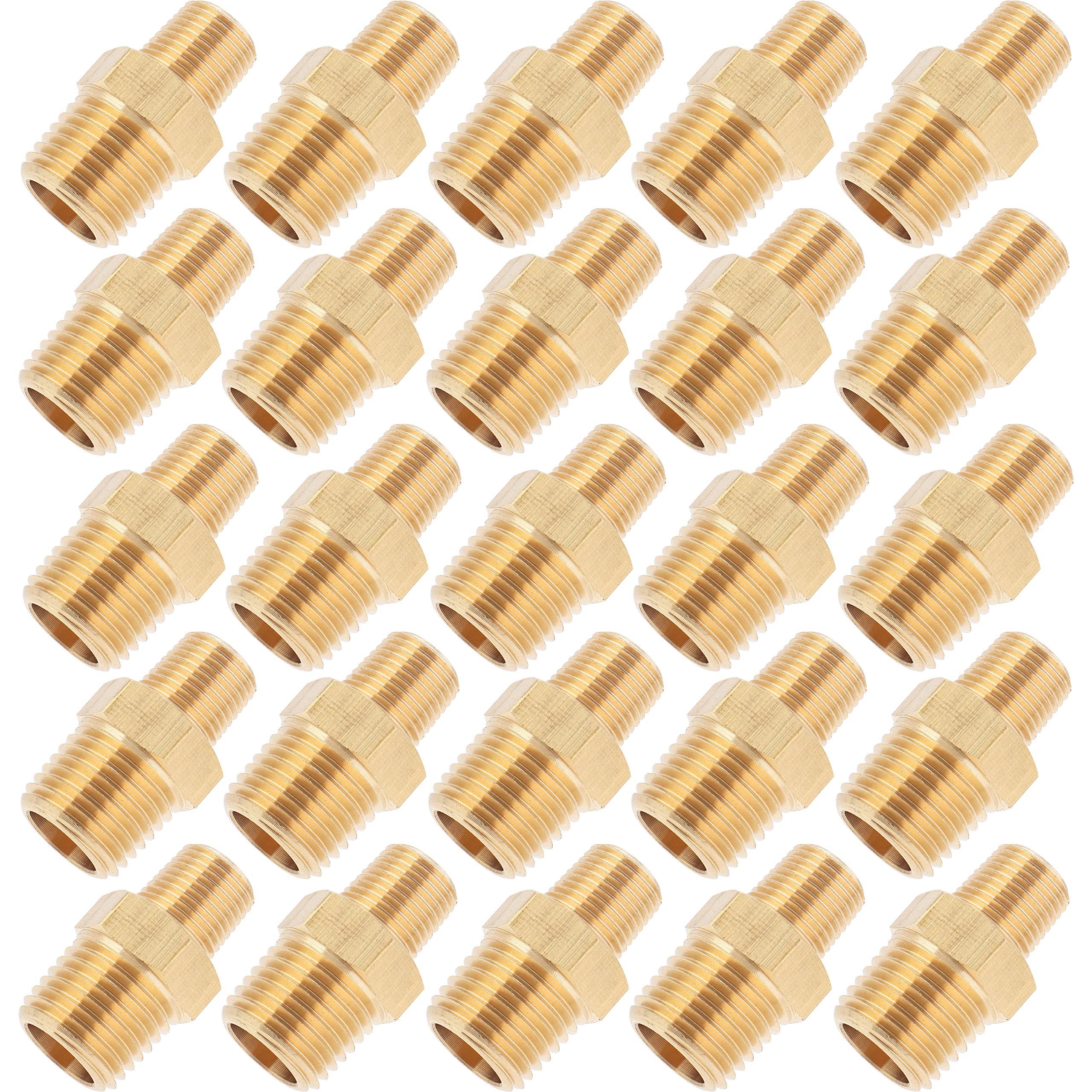 LTWFITTING Brass Pipe Hex Reducing Nipple Fitting 1/4-Inch x 1/8-Inch Male BSPT (Pack of 25)