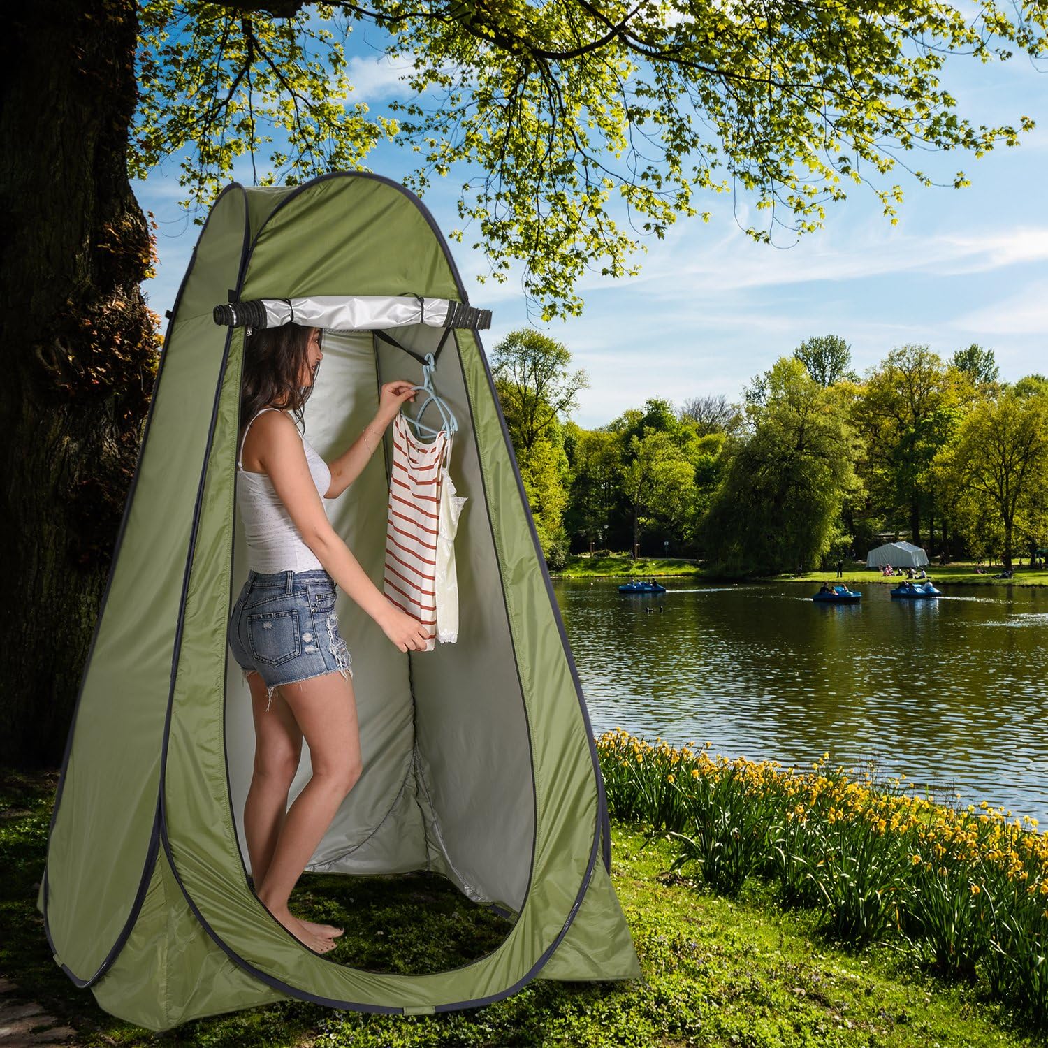 Pop Up Privacy Tent – Instant Portable Outdoor Shower Tent, Camp Toilet, Changing Room, Rain Shelter with Window – for Camping and Beach – Easy Set Up, Foldable with Carry Bag – Lightweight and Sturdy: Sports & Outdoors