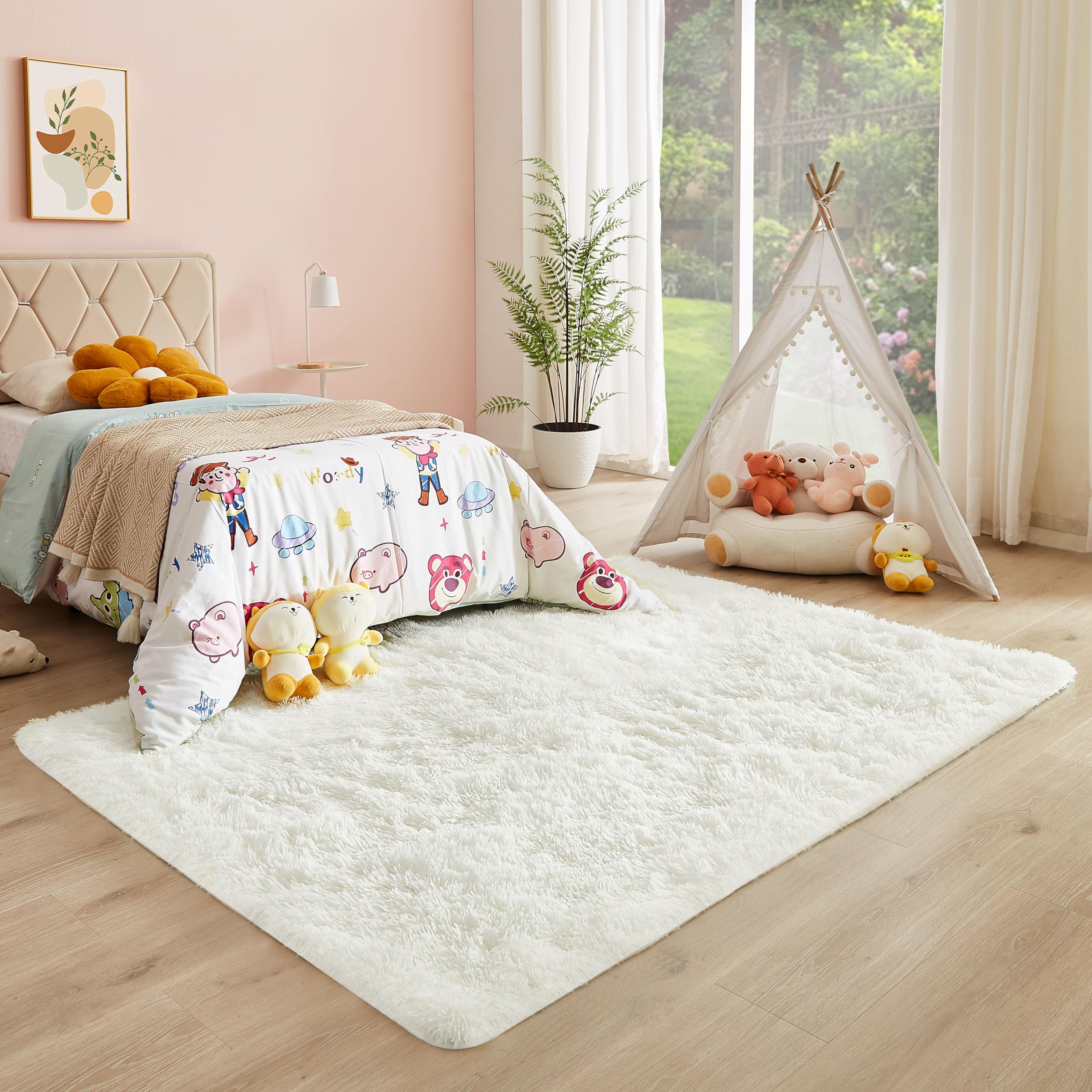 GREFFY Soft Area Rugs for Bedroom, 4x5.3 Feet, Modern Cream and Yellow ...