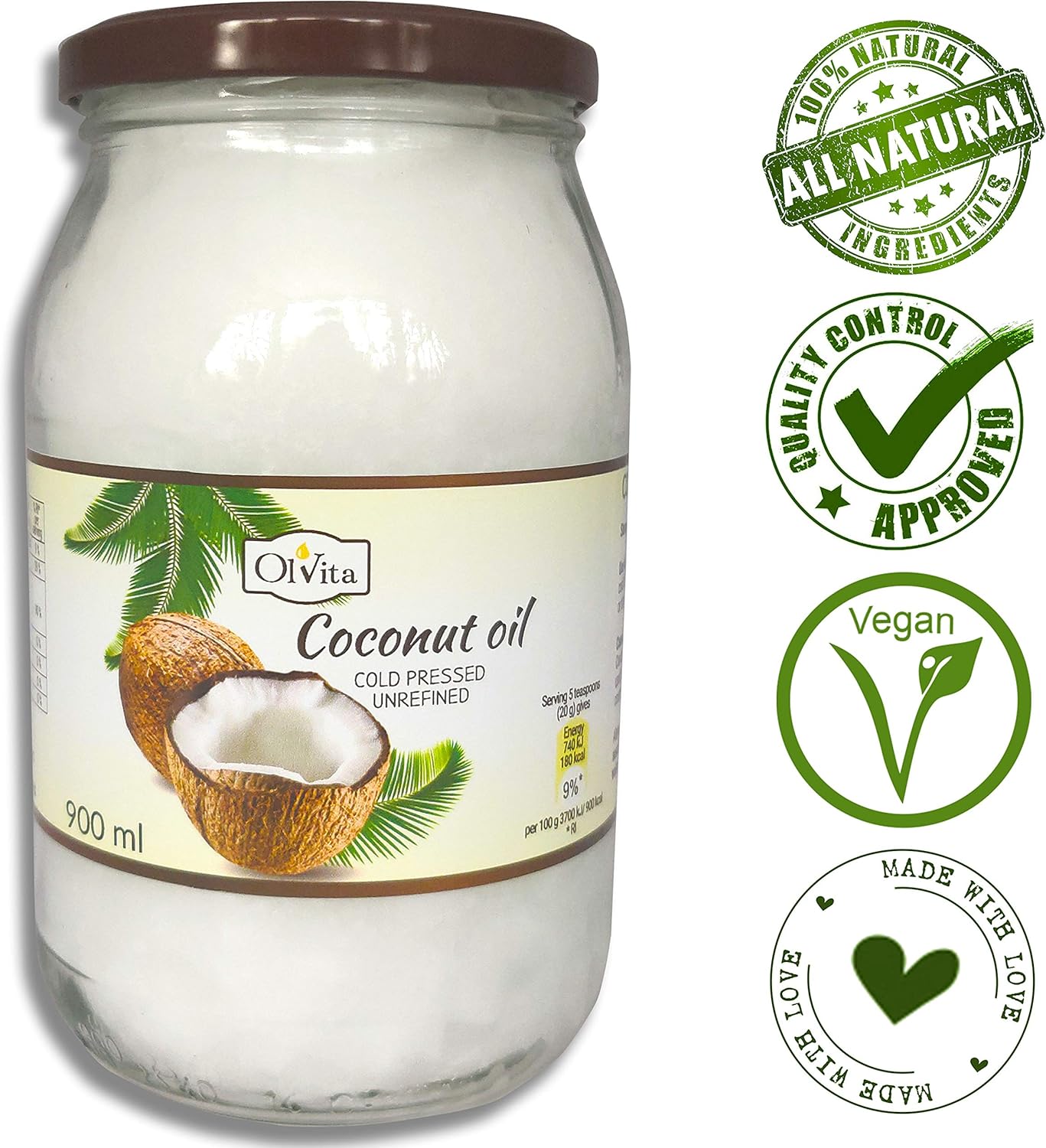 Ol'Vita Virgin Coconut Oil Cold Pressed Raw Unrefined Superior Dietary Supplement Great