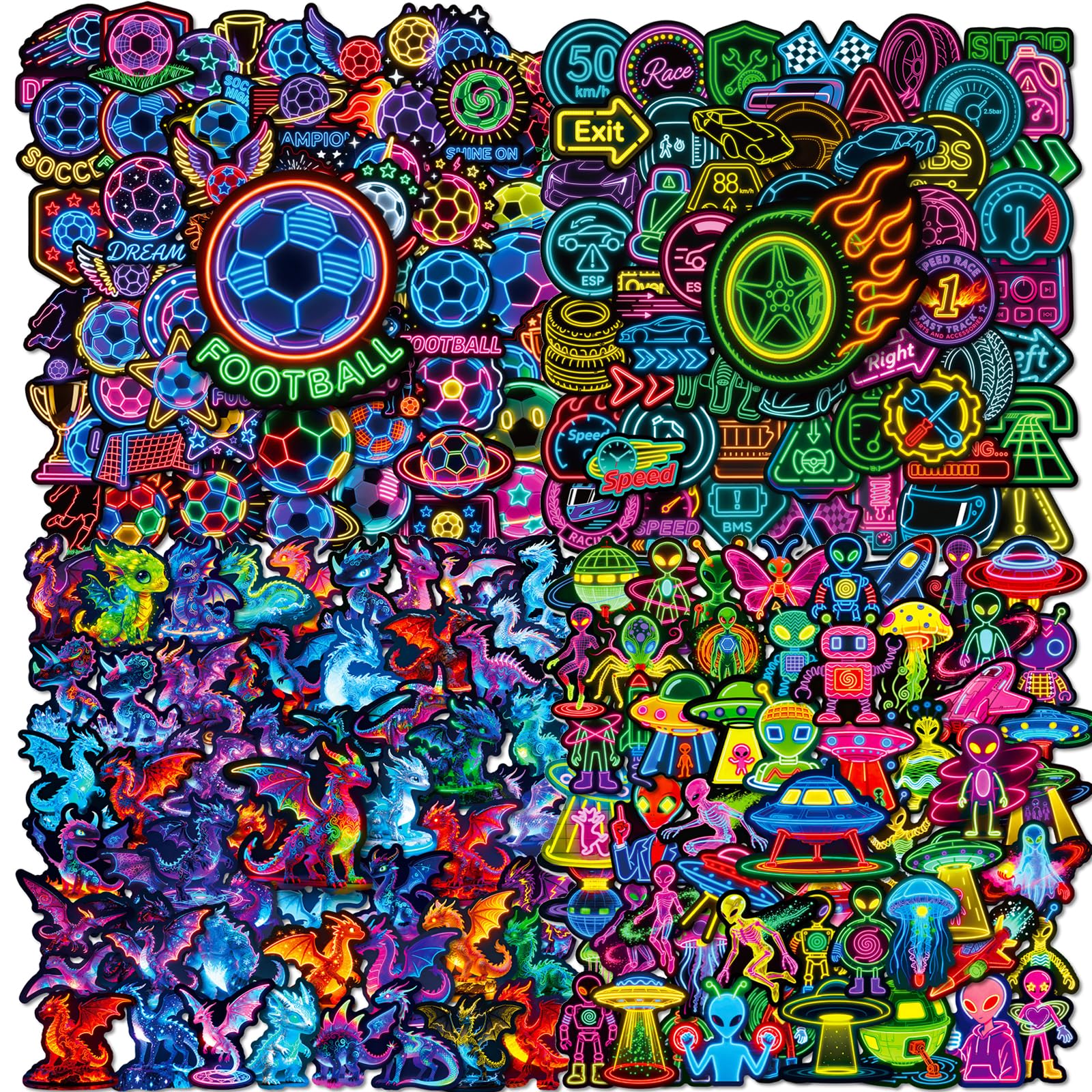 224 Pcs Neon Stickers Pack, Cool Waterproof Vinyl Stickers for Kids Adults Teens, Laptop Stickers for Scrapbook Journal, Skateboard, Water Bottle, Luggage, Teacher Reward Prizes for Children (Style E)