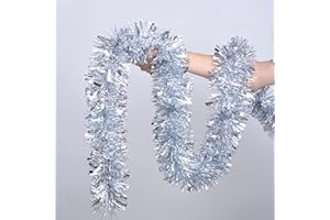 YUKL Silver Tinsel Garland 49.2Feet Christmas Garland Party Decorations Xmas Tree Decoration Xmas Garland for Twist Hanging Ceiling Indoor Outdoor Christmas Tree Decorations