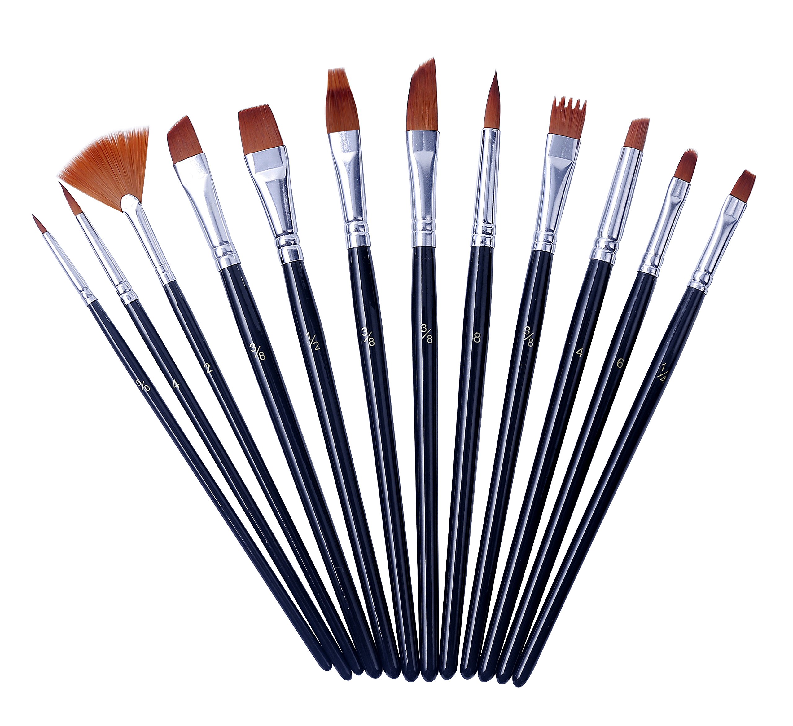 Artme Nylon Artist Brushes 12pcs - Professional Mixed Brushes - Watercolour/Acrylic/Gouache/Oil/Face Paint - Multiple Use