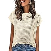 ANRABESS Womens Tops 2026 Trendy Summer Shirts Crochet Cap Sleeve Knitted Sweater Beach Vacation Clothes Fall Fashion Outfits