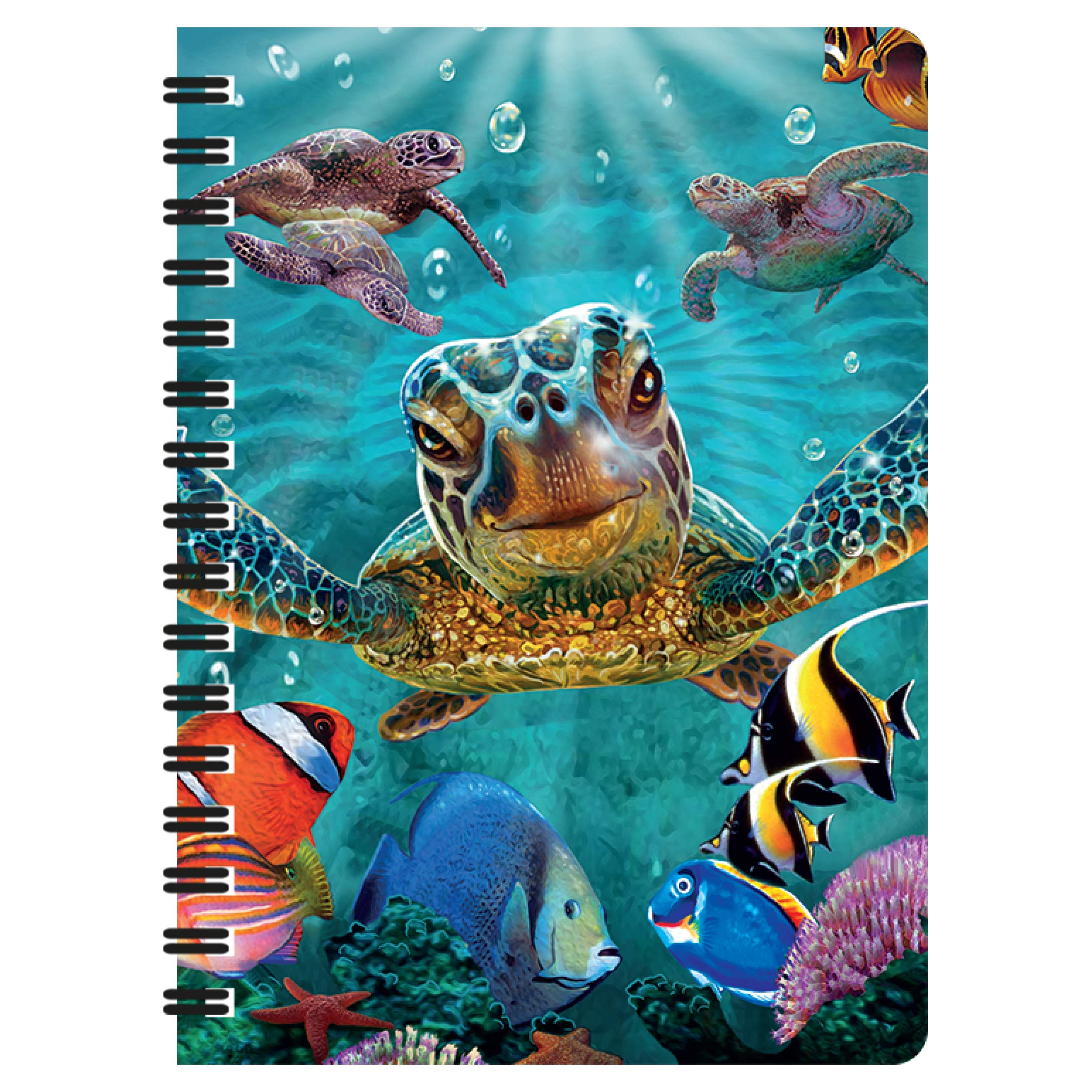 3D LiveLife Jotter - Tiny Bubbles from Deluxebase. Lenticular 3D Sea Turtle A6 Spiral Notebook with plain recycled paper pages. Artwork licensed from renowned artist Steve Sundram