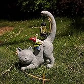Yaoemei Solar Cat Garden Gnomes Statues, Cute Cat Figurine Outdoor Decorations with Lantern Light for Patio Balcony Yard Lawn, Garden Art Ornaments Gifts for Mom Grandma Home House Decor