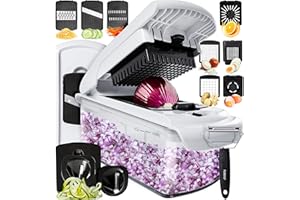 Fullstar Vegetable Chopper - Spiralizer Vegetable Slicer - Onion Chopper with Container - Pro Food Chopper - Slicer Dicer Cutter - (11 in 1, White)