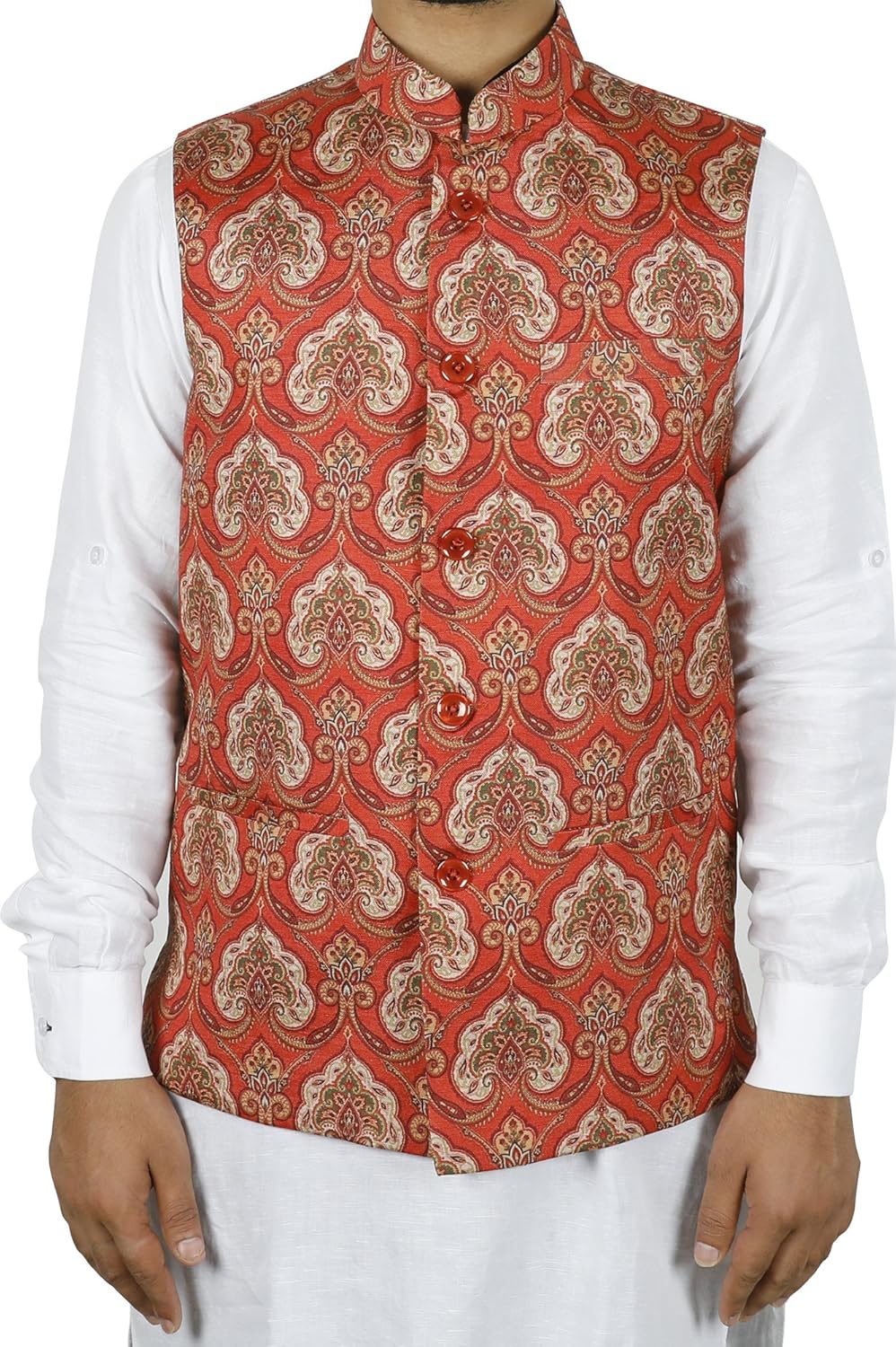 larainbow mens printed bandhgala modi jacket-red