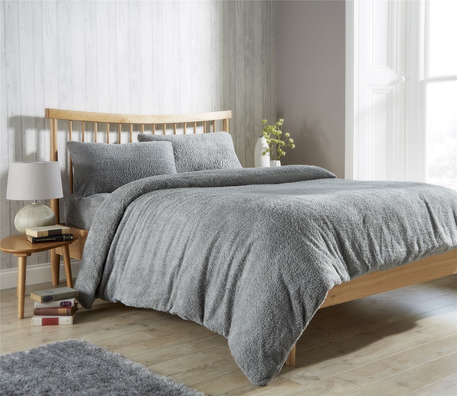 Olivia Rocco Teddy Fleece Duvet Cover Set Super Soft Warm Cosy Quilt Covers Bedding Sets With Pillowcases, Grey Single — image 1